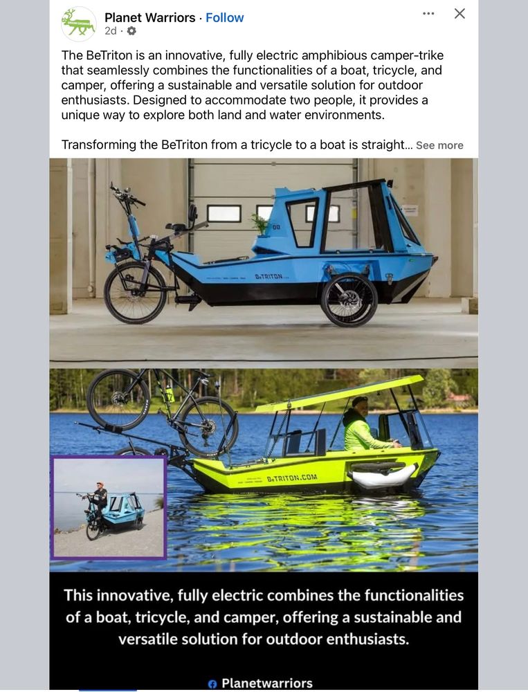 Convertible transportation that turns a tricycle into a boat. 