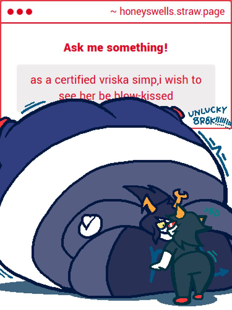 "as a certified vriska simp,i wish to see her be blow-kissed", with a pic of Terezi puffkissing Vriska