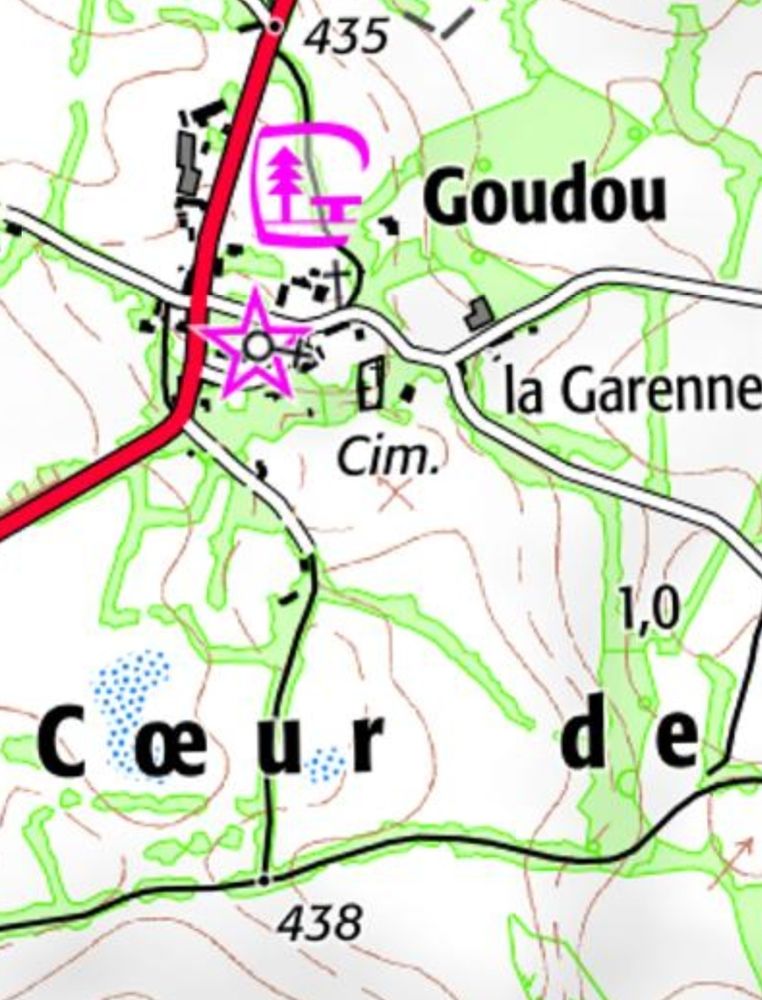 Carte IGN du hameau de Goudou.