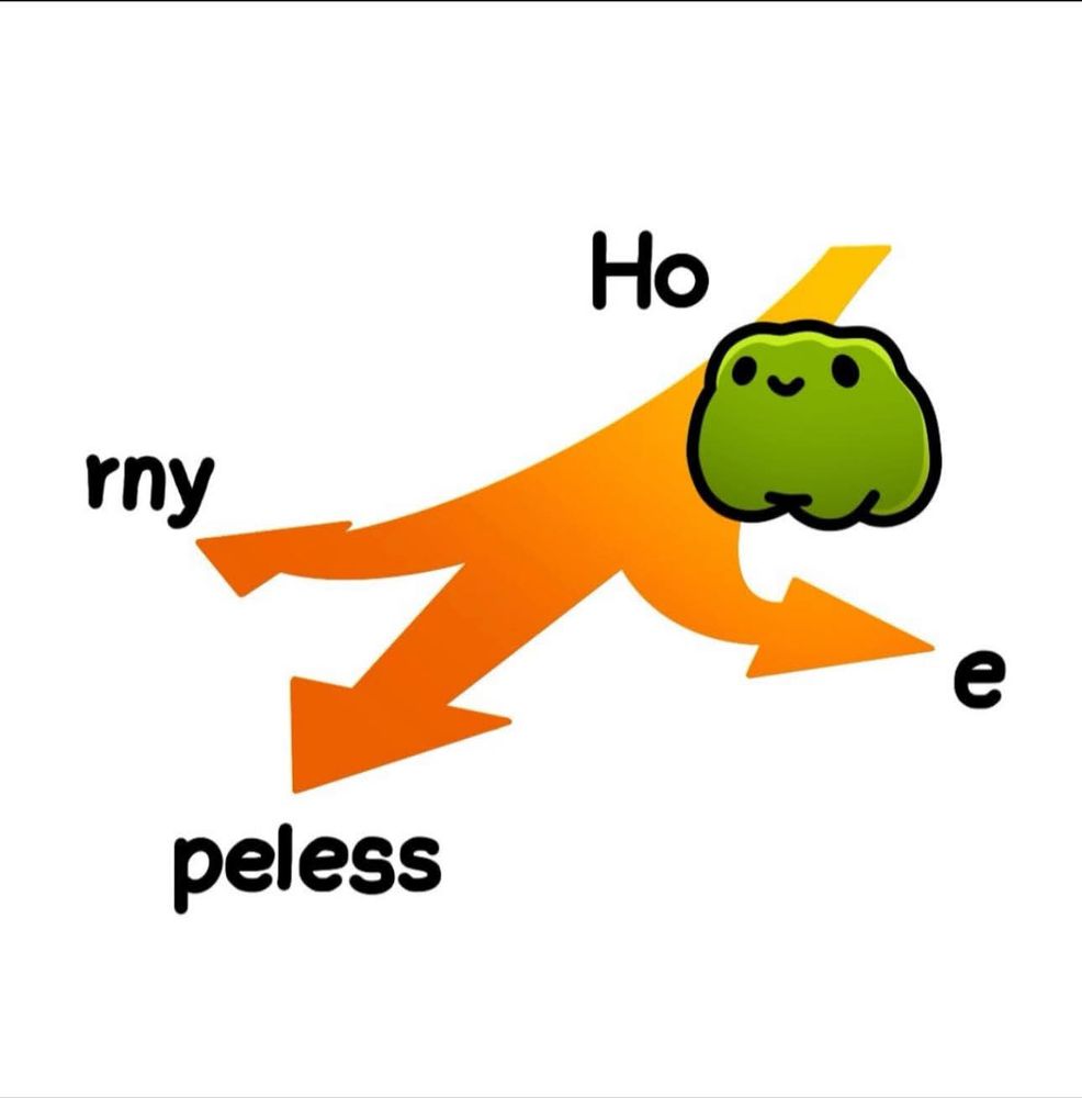 Meme image of a frog labeled "ho" with three arrows labeled "rny", "peless", and "e"