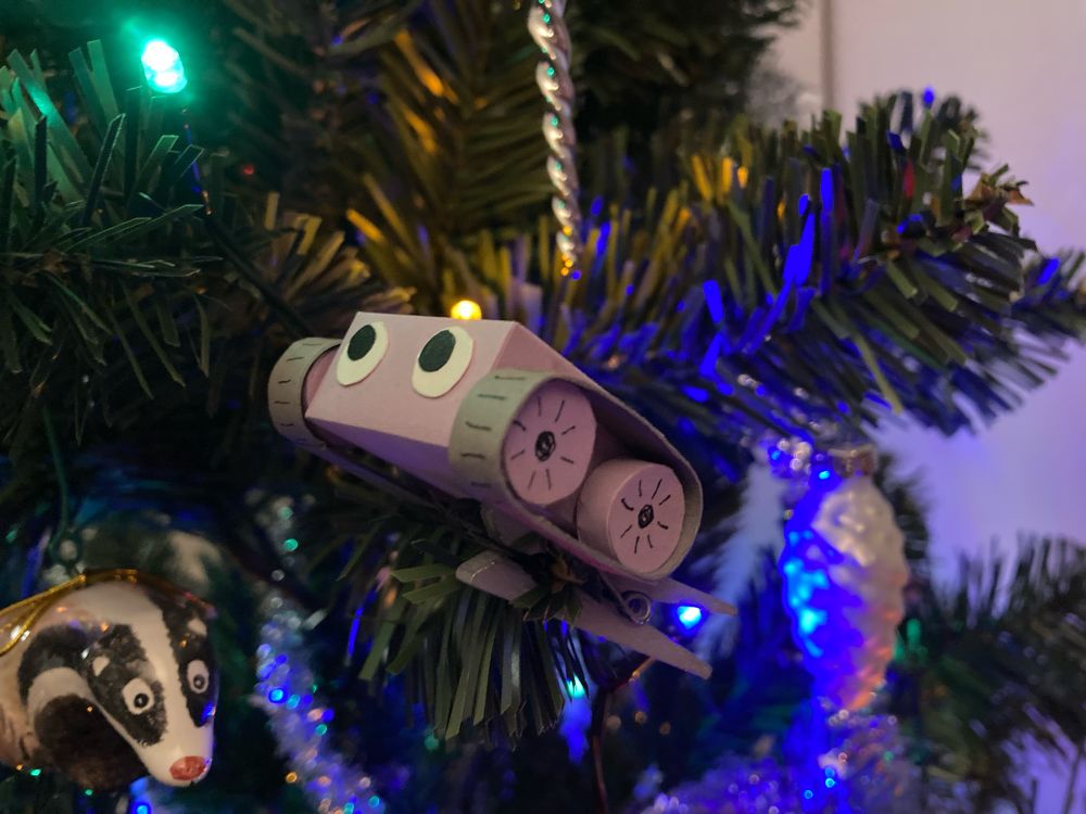 Photo of robot from Robot Detour on a Christmas tree