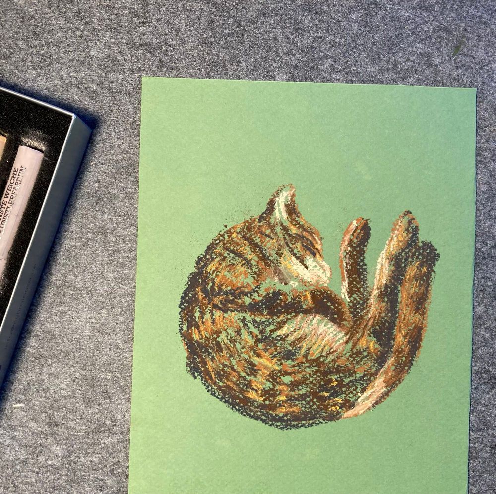 Pastel picture of a sleeping cat