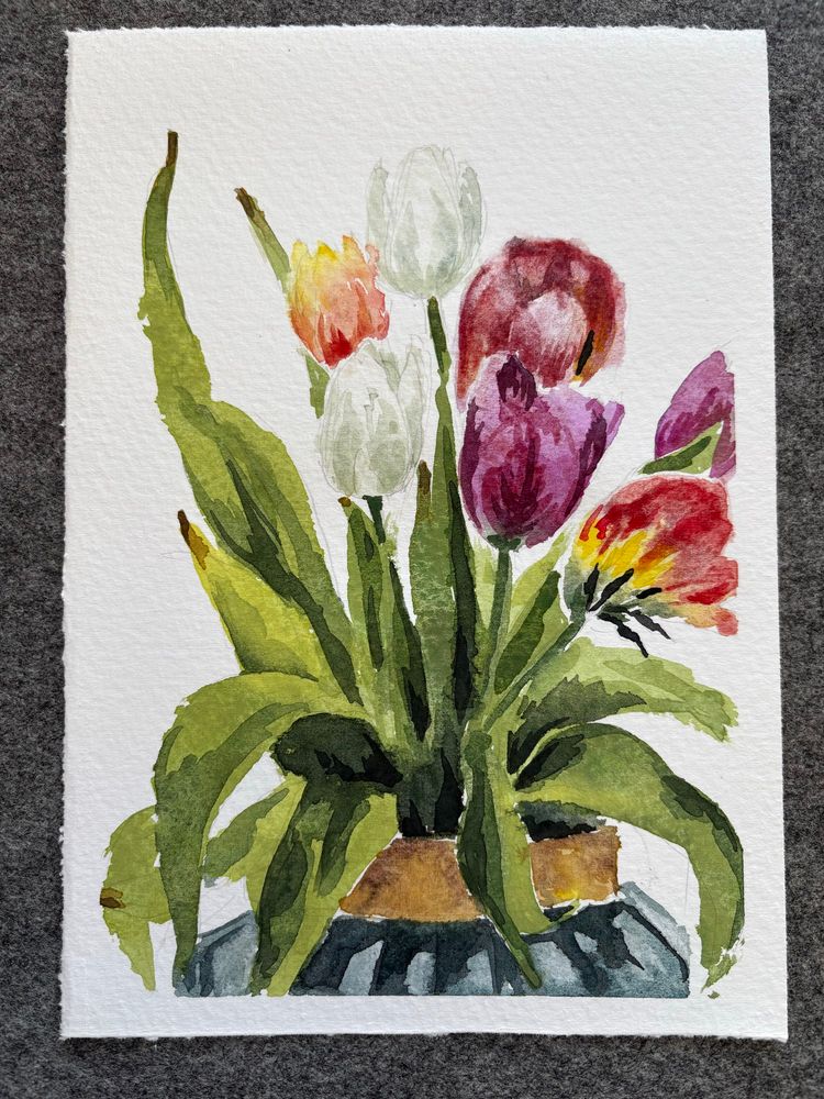 Watercolor painting of tulips
