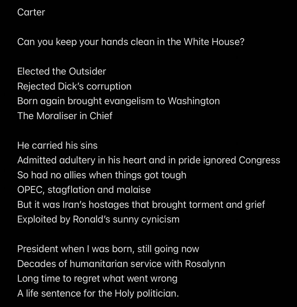 My poem on Jimmy Carter from earlier this year