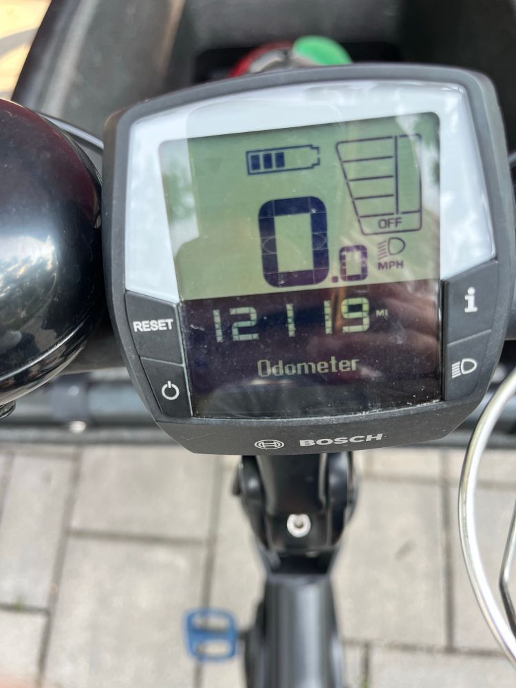 Bicycle odometer that reads 12,119 miles 