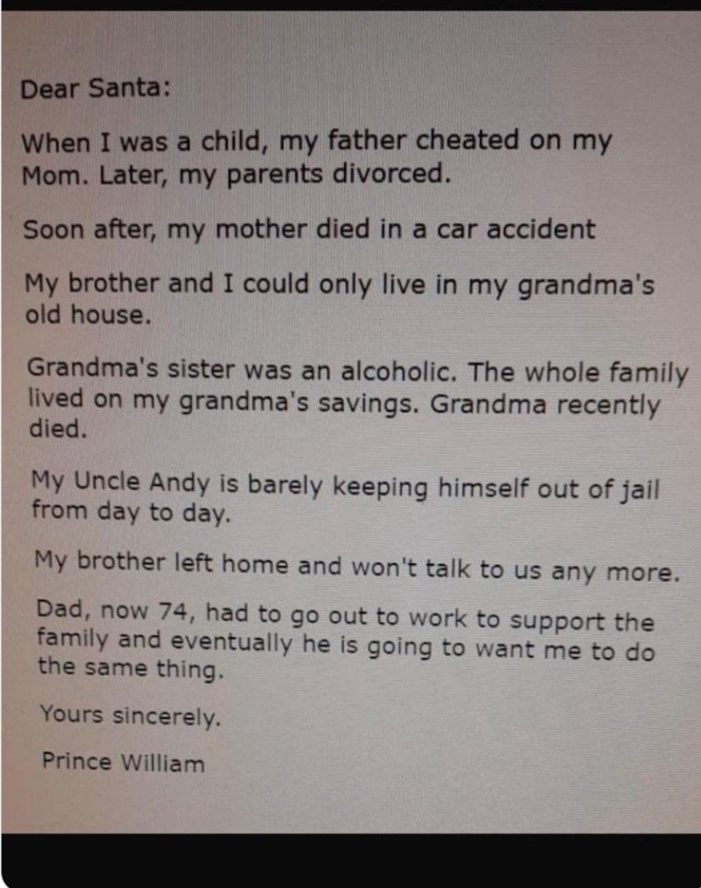 Letter to Santa from Prince William