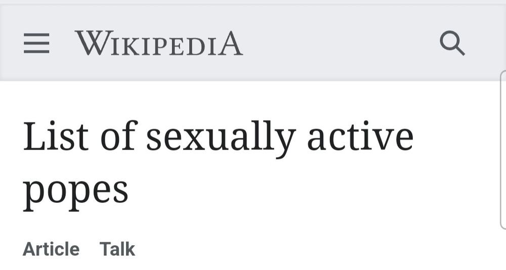 A screenshot of a Wikipedia article entitled 'List of sexually active popes'