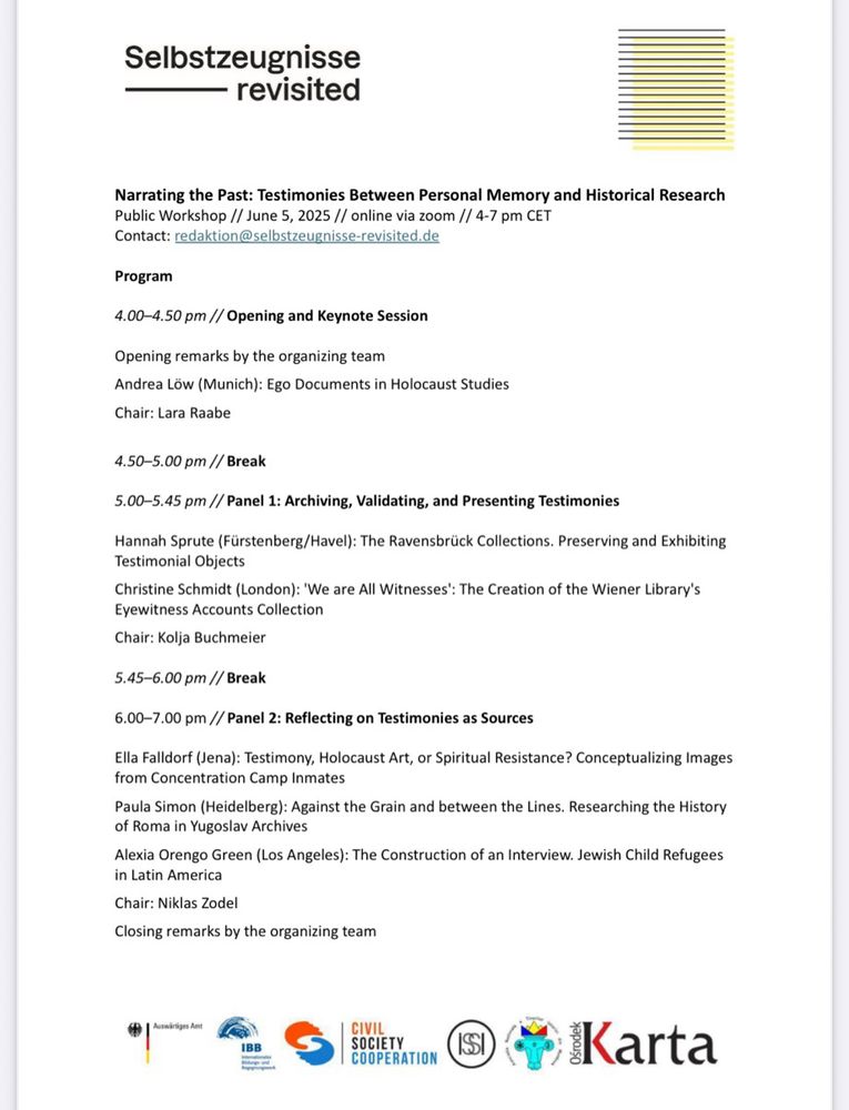 A one-page all text programme listing with logos on the bottom