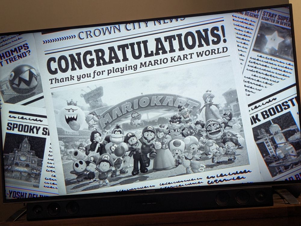 Congratulations screen for Mario Kart World