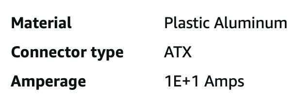Amazon listing that says "1E+1 Amps" for Amperage