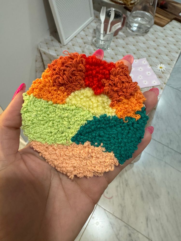 Finished punch needle coaster