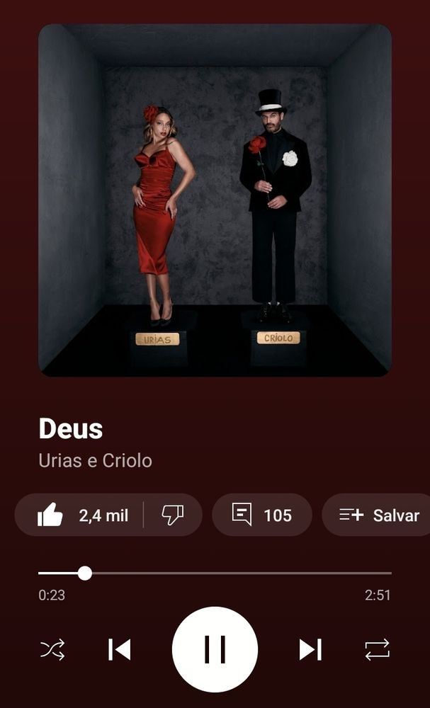 print no youtube music mostrando o single Deus, da Urias e do Criolo.