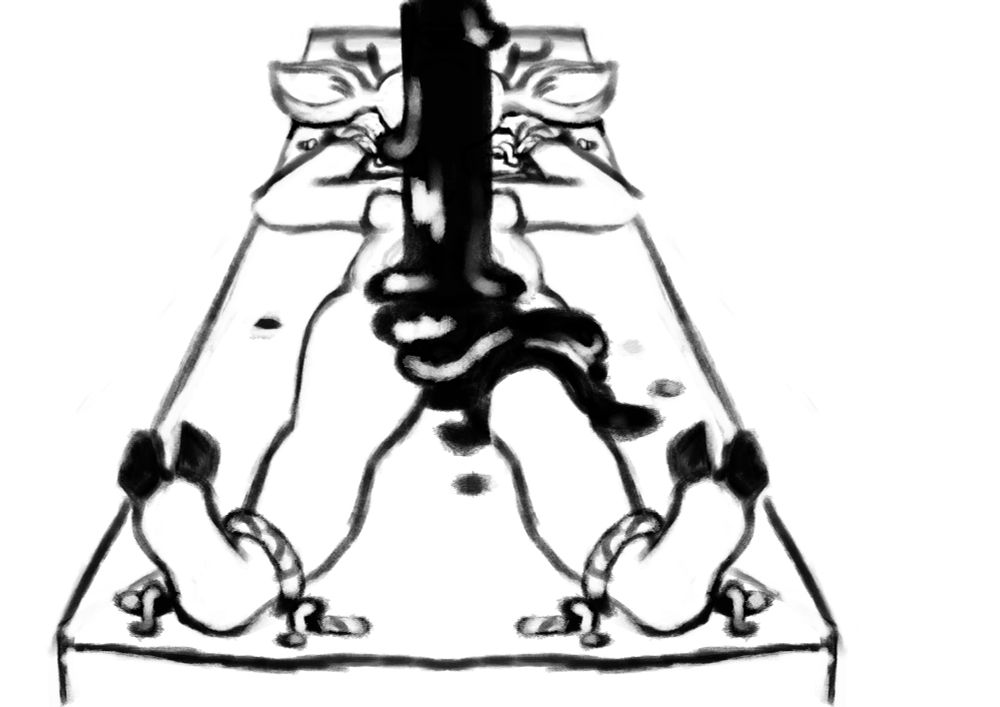 Black rubber liquid is poured over Penny's waist and cock