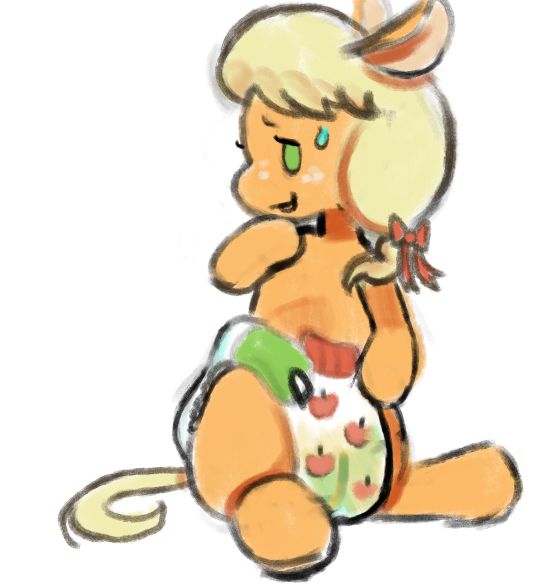 applejack in apple-themed diapers and a more childish haircut 