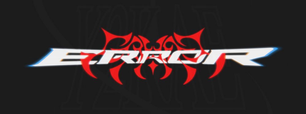 A logo design made for practice. White text reads "ERROR" with a red abstract design partially overlaying. Image is post processed with a reverse fish-eye distortion effect and chromatic aberration