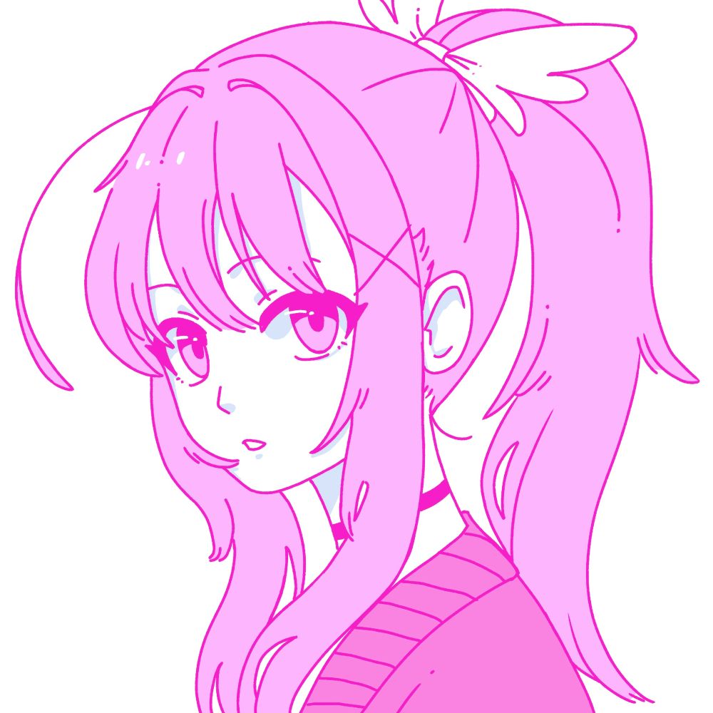 A simple and pink digital drawing of vivedescent's persona