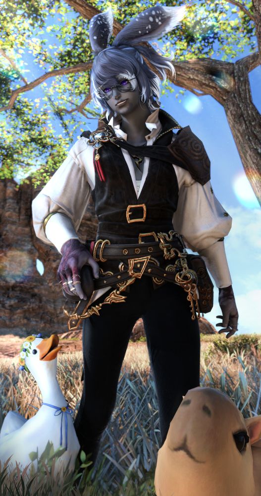 An image of Kel, out and about during a sunny day in Thanalan, his lovely companion Hubert by his side. Although... it seems someone else wanted to photo bomb? A wild capybara can be seen in the bottom right corner smiling at the viewer. 