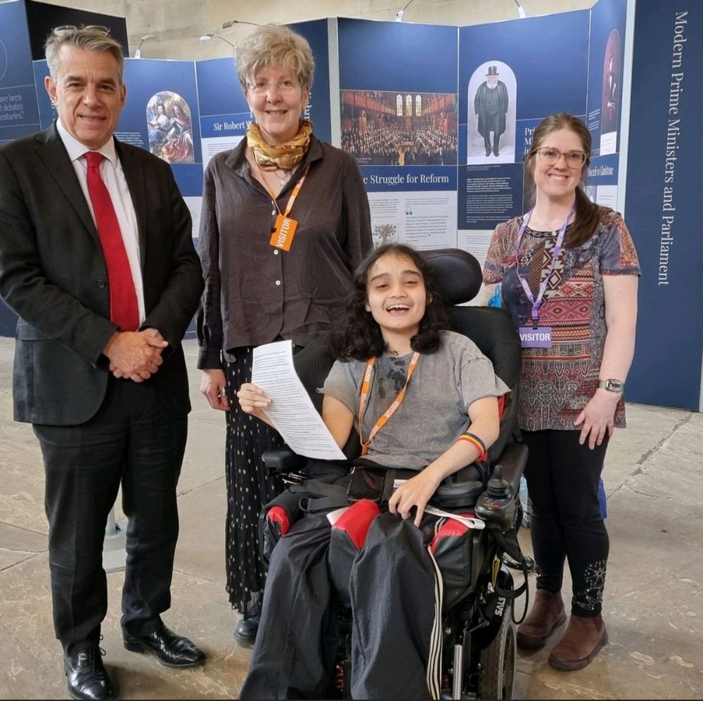 Photo taken in UK Parliament, Westminster Hall. From left to right: Jeff Smith MP; Cathy Breen; Kyda Grabham; Helen Clark.
