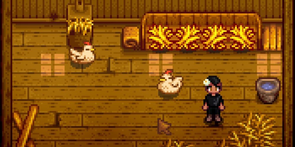 Adorable little winged potatoes (aka Chickens) in the wonderful video game "Stardew Valley."