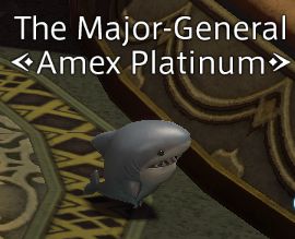 A shark minion in Final Fantasy XIV with the name "Amex Platinum" above it.
