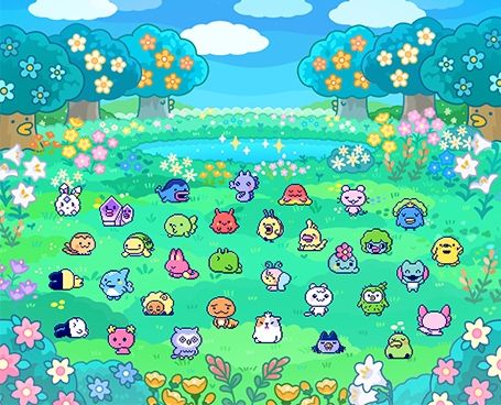 new picture of characters from tamagotchi paradise in a field with flowers