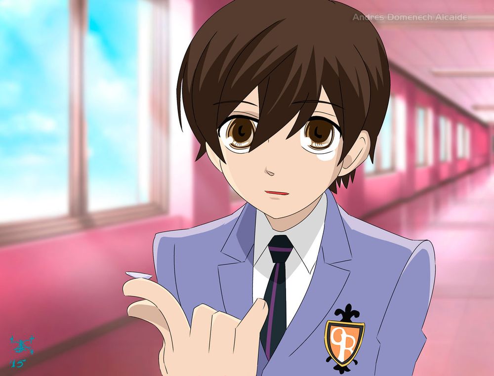 Fan drawing of Haruhi Fujioka from Ouran High School Host Club in anime style, holding a contact lens on her fingertip. Created with pencil and digital vector painting.