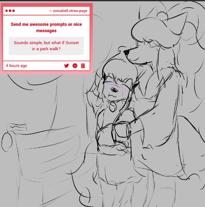 Violet and Ceroba taking a stroll in the park, arms locked together. Violet is blushing and scratching her head, Ceroba has her other arm placed on Violet's