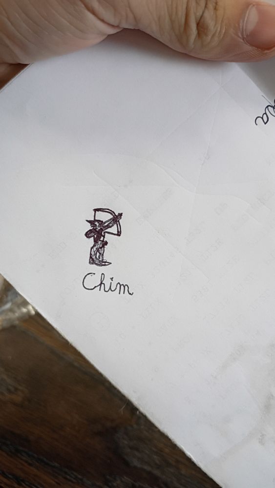 Tiny sketch of a kobold Chim with a long bow drawn 