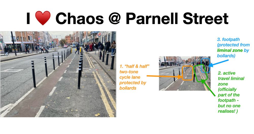 Chaotic Parnell street pedestrian infrastructure 