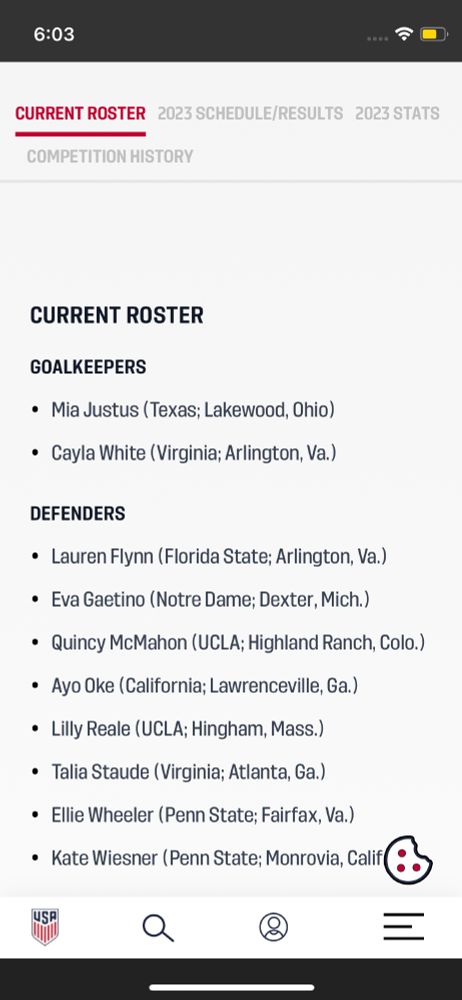 Screenshot of U.S. Soccer’s website with content from 2023
