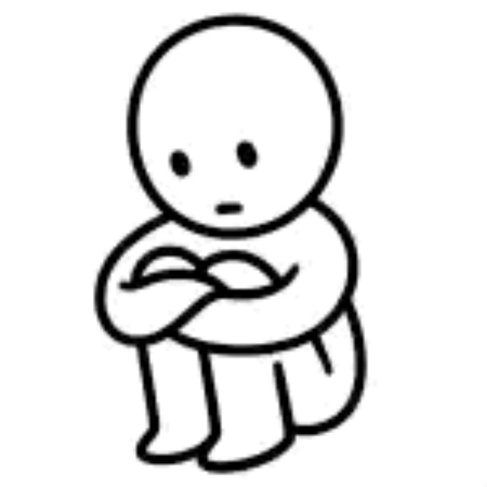 a cartoon character is sitting down with his arms crossed and looking sad .