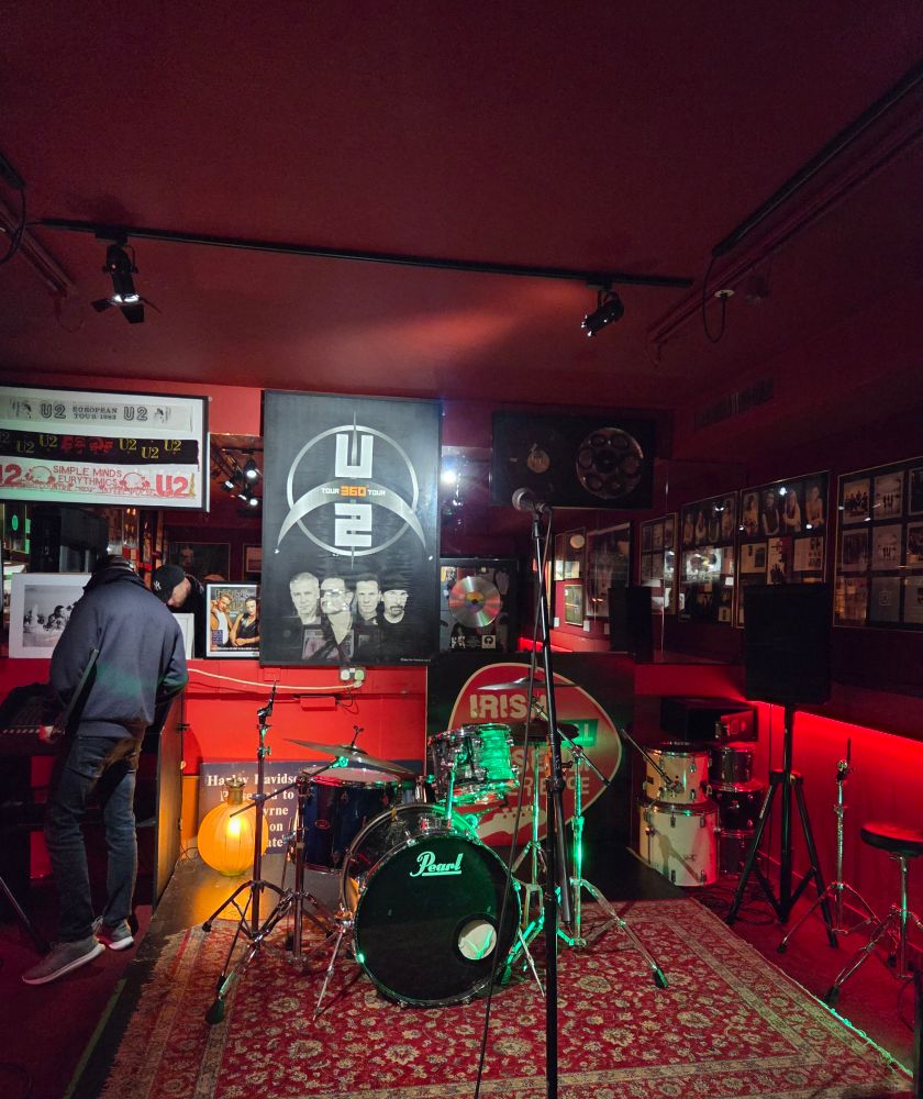 Drum kit setup in the U2 room 