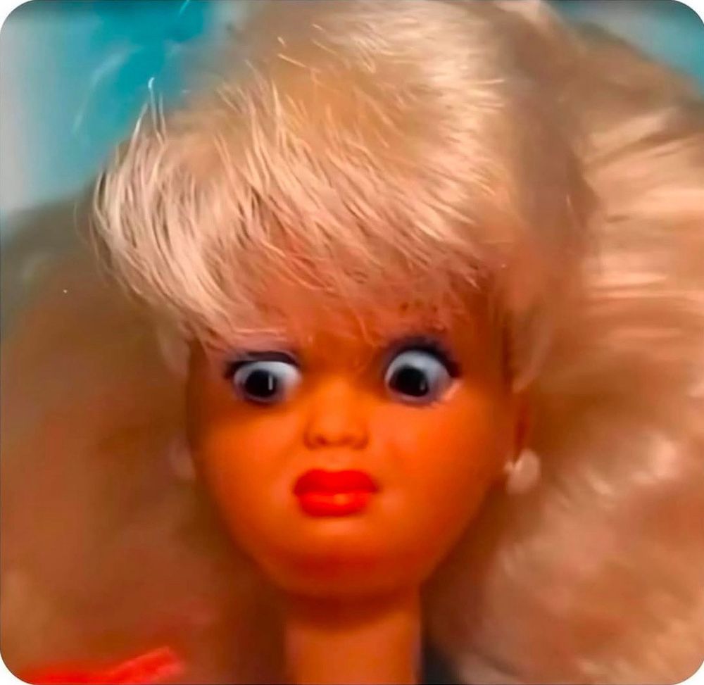 retro Barbie doll with shocked face