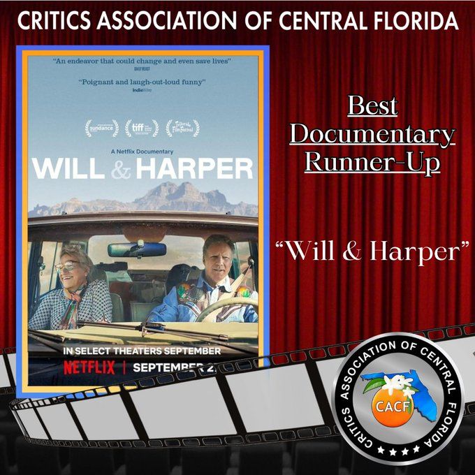 The Critics Association of Central Florida awards "Will & Harper" the 2024 Best Documentary runner-up prize. 