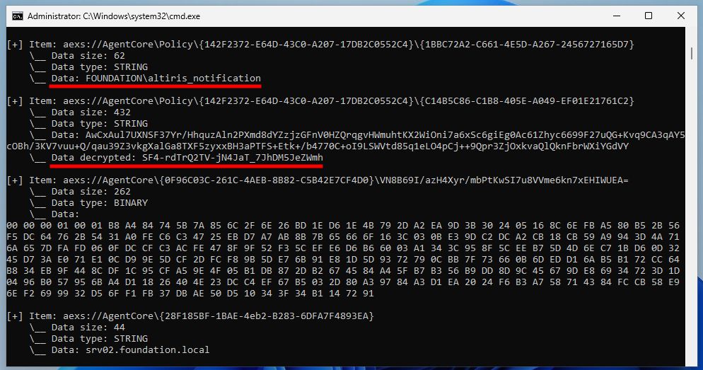 Screenshot showing the output of the proof-of-concept tool "SMAStorageDump", where ACCs are dully decrypted.