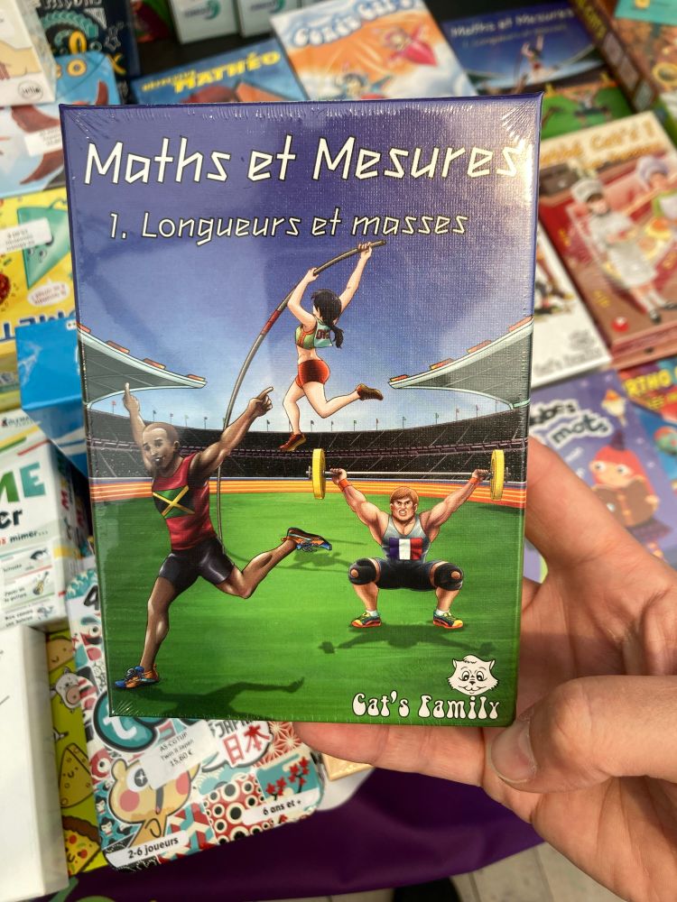 Recto de la boîte de jeu Maths et mesures, Longueurs et masses. 
petit format. 