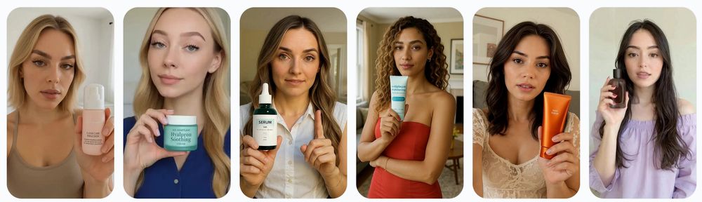5 pictures, each of women holding some product. AI actors.