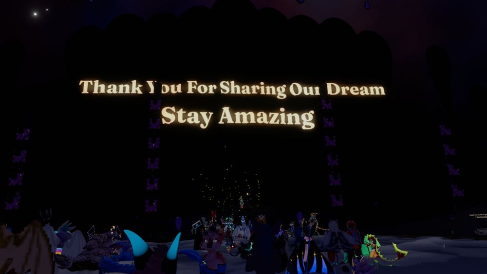 "Thank you for sharing our dream, stay amazing" shown in the furality club