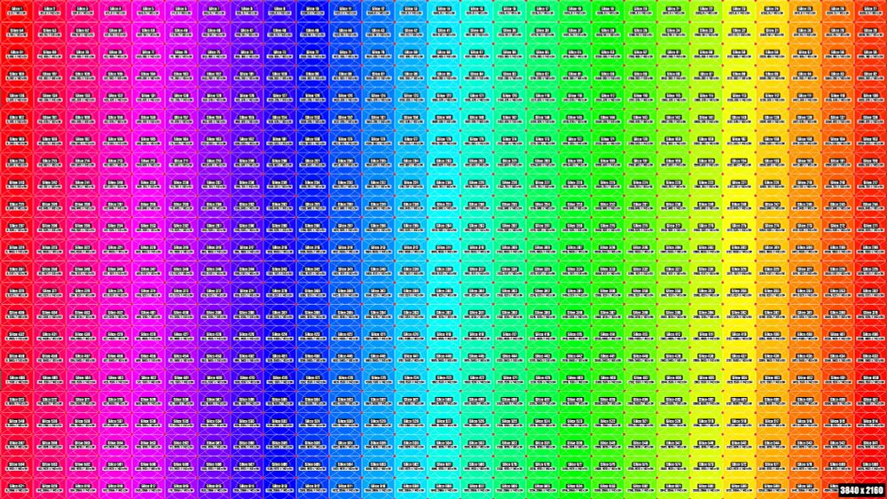 Resolume screen map with rainbow colors and 621 screens