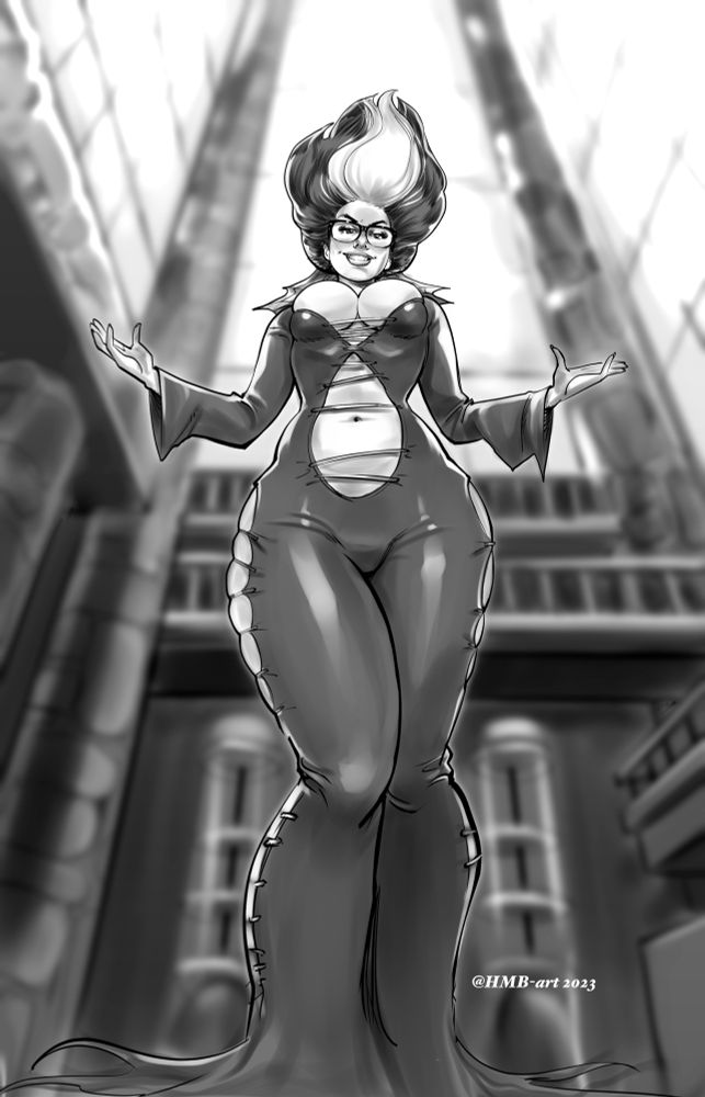 Drawing of cosplay model Haunted Hostess dressed as Velma from the Scooby Doo Frankencreepy movie. 