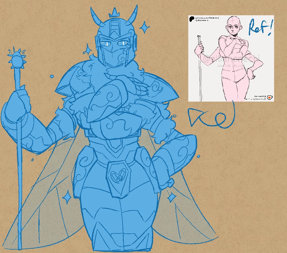 🎨A blue transformers OC with four arms stands with a small staff in one hand. Her wings flow behind her like a cape. She has a motif reminiscent of a butterfly/moth along with cloud decals.