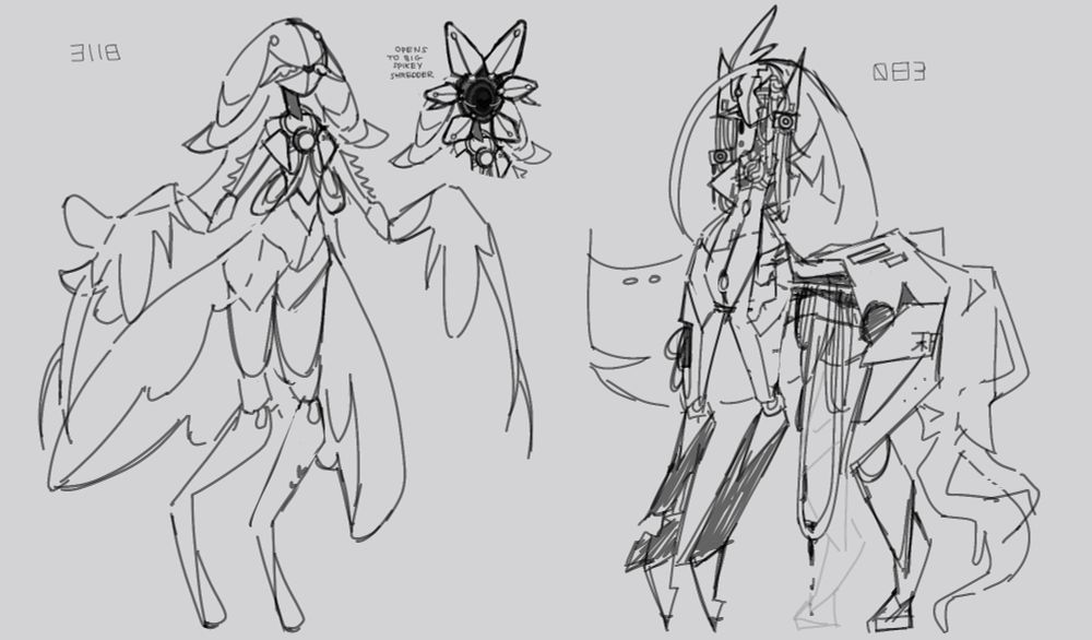 praying mantis robot and broken down horse robot concept sketches