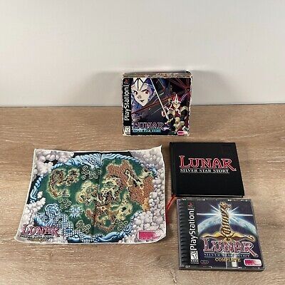 lunar silver star story complete box set including cloth map, leatherbound booklet about the game and soundtrack