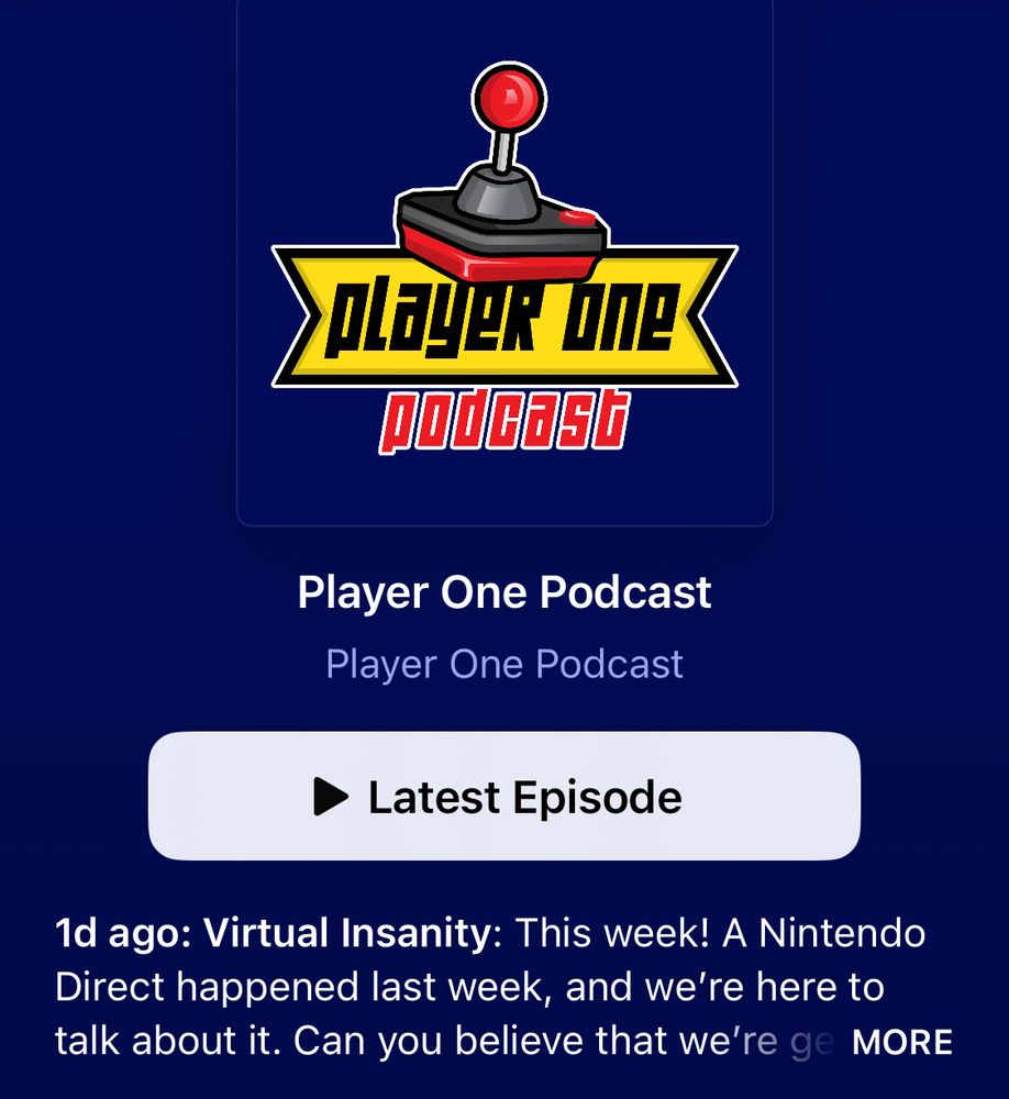 Screenshot of latest Player 1 Podcast titles “Virtual Insanity”