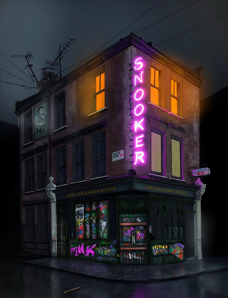 Abandoned pub turned snooker club drawing 