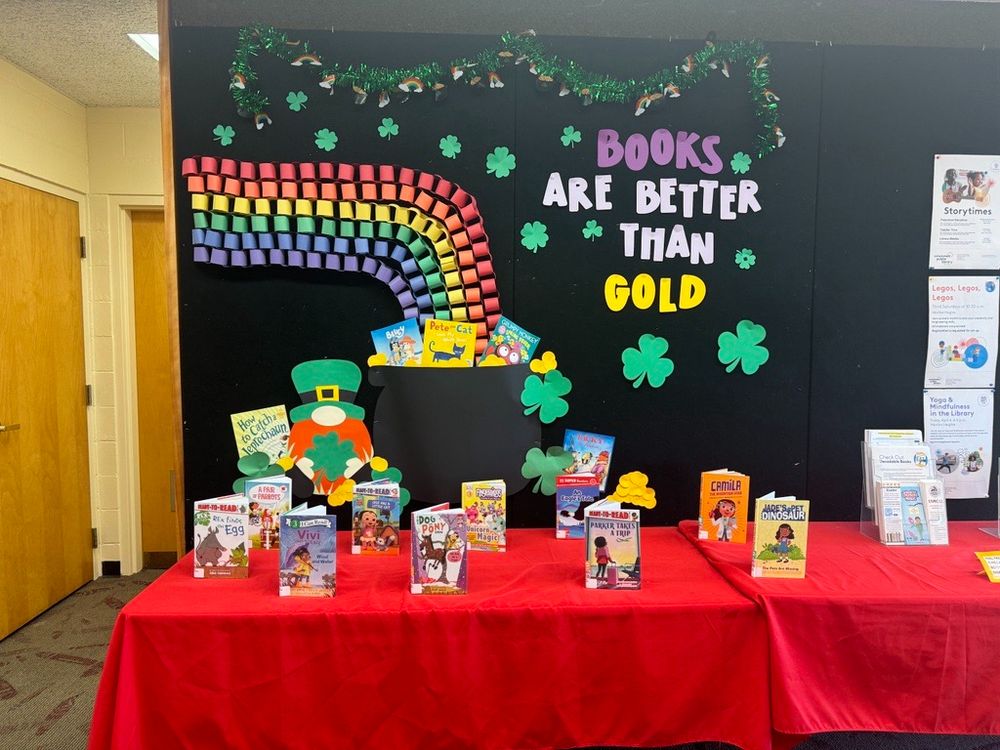 St. Patrick's Day display at the Monfort Heights Branch Library.