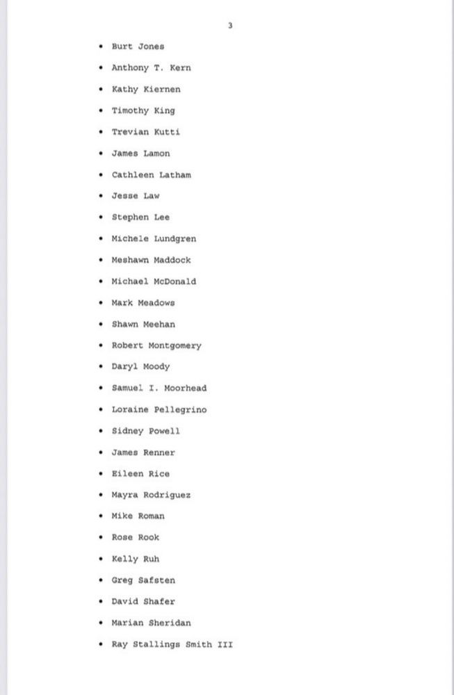 • Burt Jones
• Anthony T. Kern
• Kathy Kiernen
• Timothy King
•Trevian Kutts
• James Lamon
• Cathleen Latham
• Jesse Law
• Stephen Lee
• Michele Lundgren
• Meshawn Maddock
• Michael McDonald
• Mark Meadows
• Shawn Mechan
• Robert Montgomery
• Daryl Moody
• Samuel I. Moorhead
• Loraine Pellegrino
• Sidney Powe11
• James Renner
• Bileen Rice
• Mayra Rodriguez
• Mike Roman
• Rose Rook
• Kelly Ruh
• Greg Safsten
• David Shafer
• Marian Sheridan
• Ray Stallings Smith III