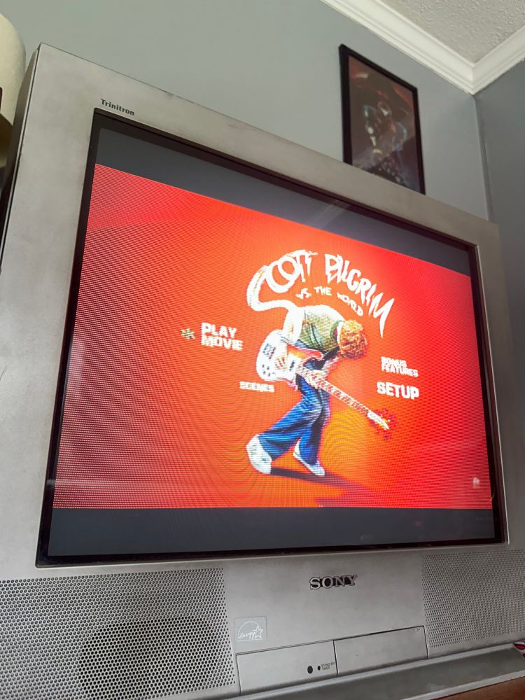 The DVD menu for “Scott Pilgrim Vs. The World” displayed on a Sony Trinitron via a PS2