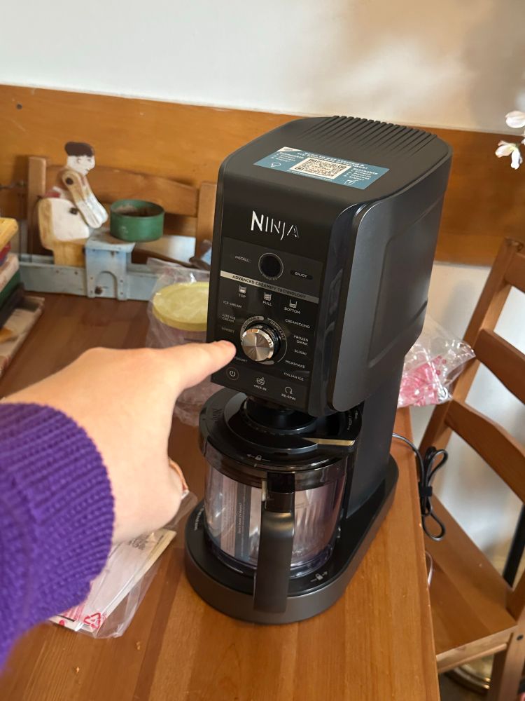 me pointing @ my new ninja creami deluxe