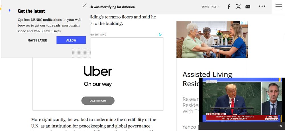 MSNBC article covering Tr*mps speech to the UN that is fucked to the gills with ads and other intrusive bullshit. 
